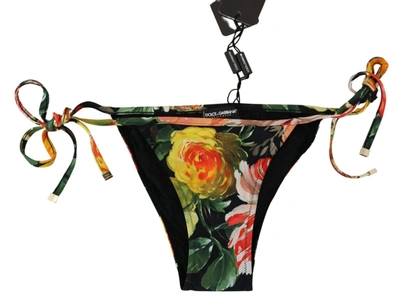 Shop Dolce & Gabbana Black Floral Beachwear Swimsuit Bottom Women's Bikini
