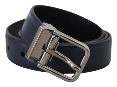 Shop Dolce & Gabbana Blue Calf Leather Silver Tone Metal Buckle Men's Belt