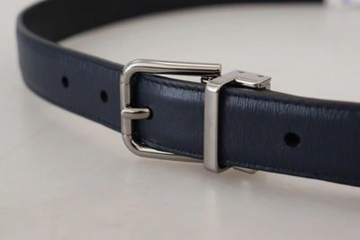 Shop Dolce & Gabbana Blue Calf Leather Silver Tone Metal Buckle Men's Belt