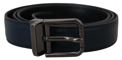 Shop Dolce & Gabbana Blue Leather Silver Metal Buckle Vintage Men's Belt