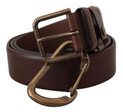 Shop Dolce & Gabbana Brown Leather Gold Metal Buckle Carabiner Men's Belt