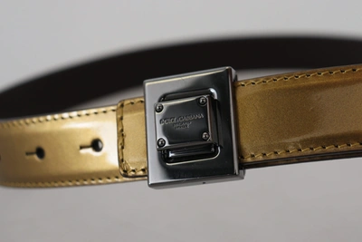 Shop Dolce & Gabbana Gold Leather Silver Square Metal Buckle Men's Belt
