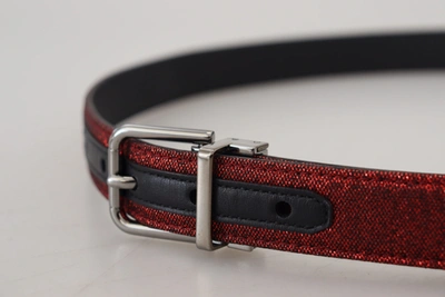 Shop Dolce & Gabbana Red Glittered Leather Silver Metal Men's Buckle