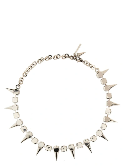Shop Alessandra Rich 'crystal' Choker Necklace In Silver