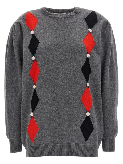 Shop Alessandra Rich 'diamond' Sweater In Gray