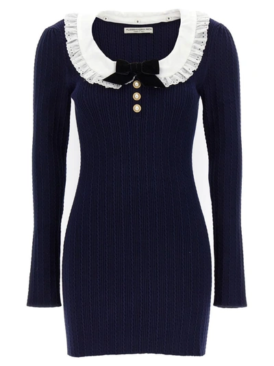 Shop Alessandra Rich Collar Knit Dress In Blue