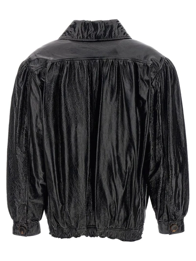 Shop Alessandra Rich Leather Bomber Jacket In Black