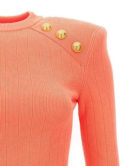 Shop Balmain Logo Button Sweater In Pink