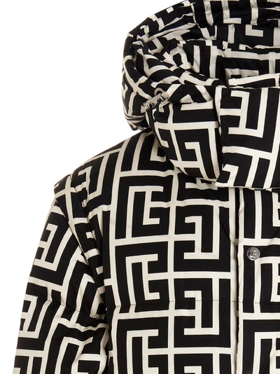 Shop Balmain 'maxi Monogram' Hooded Down Jacket