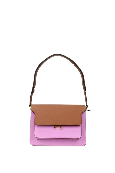 Shop Marni Crossbody Bag Trunk Leather Brown Multicolor