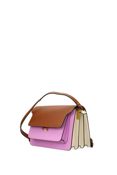 Shop Marni Crossbody Bag Trunk Leather Brown Multicolor