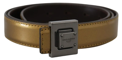 Shop Dolce & Gabbana Leather  Square Metal Buckle Men's Belt In Gold