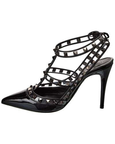 Shop Valentino Rockstud Caged 100 Patent & Vinyl Pump In Black