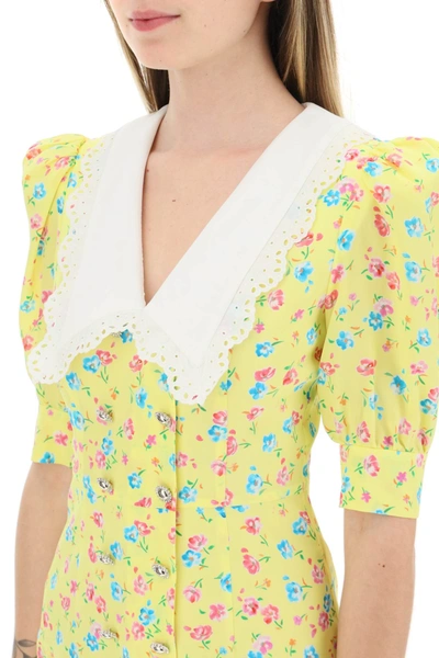Shop Alessandra Rich Flower Print Silk Mini Dress