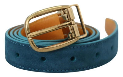 Shop Dolce & Gabbana Velvet Leather  Dg Metal Buckle Men's Belt In Blue
