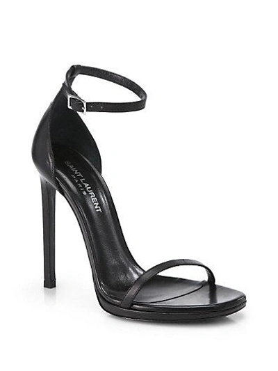 Shop Saint Laurent Jane Leather Ankle-strap Sandals In Black
