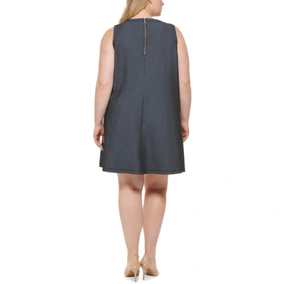 Shop Calvin Klein Plus Womens Denim Midi Shift Dress In Blue