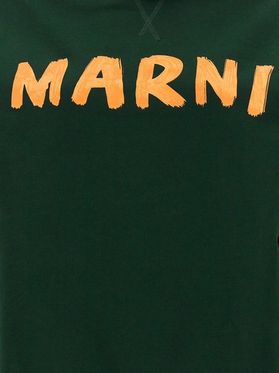Shop Marni Logo Print Hoodie Sweatshirt Green