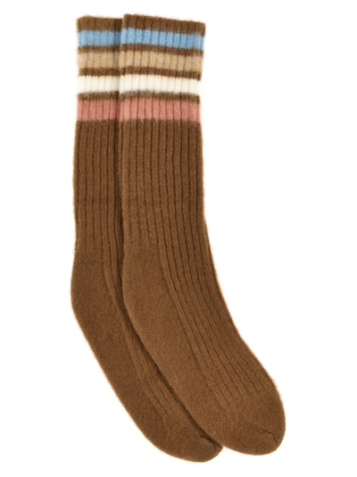 Shop Etro Striped Wool Socks Beige