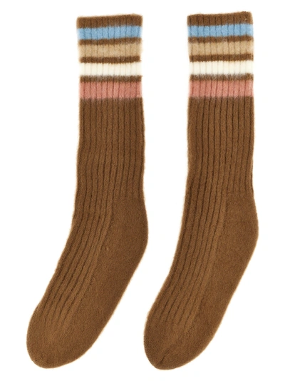 Shop Etro Striped Wool Socks Beige