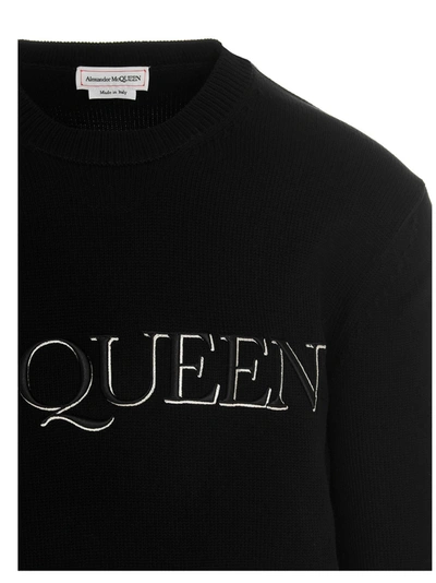 Shop Alexander Mcqueen Sweater With Embroidered Logo Sweater, Cardigans Black
