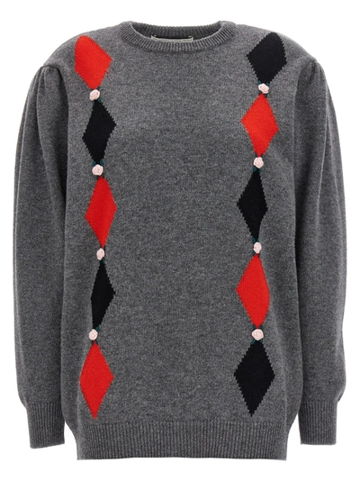 Shop Alessandra Rich Diamond Sweater, Cardigans In Gray