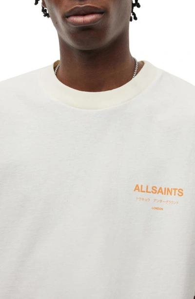 Shop Allsaints Underground Oversize Graphic T-shirt In Ashen White/ Orange