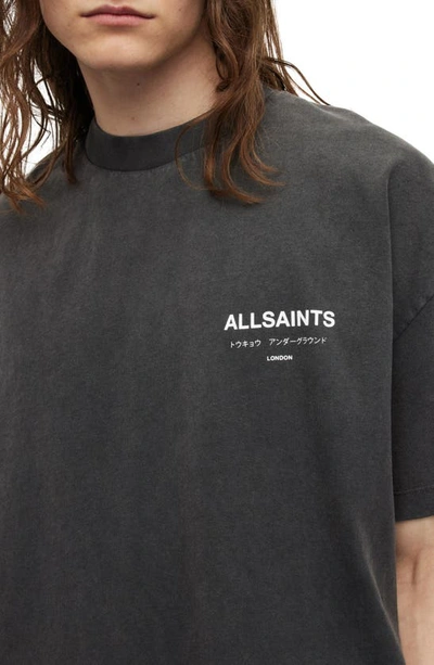 Shop Allsaints Underground Oversize Graphic T-shirt In Washed Black