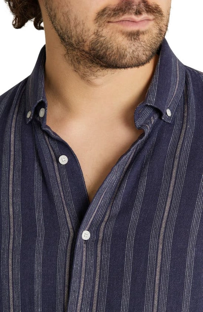 Shop Johnny Bigg Everett Stripe Linen Blend Button-down Shirt In Navy