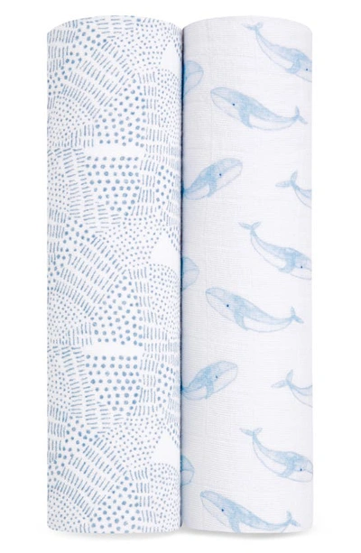 Shop Aden + Anais Assorted 2-pack Organic Cotton Muslin Swaddling Cloths In Oceanic Blue