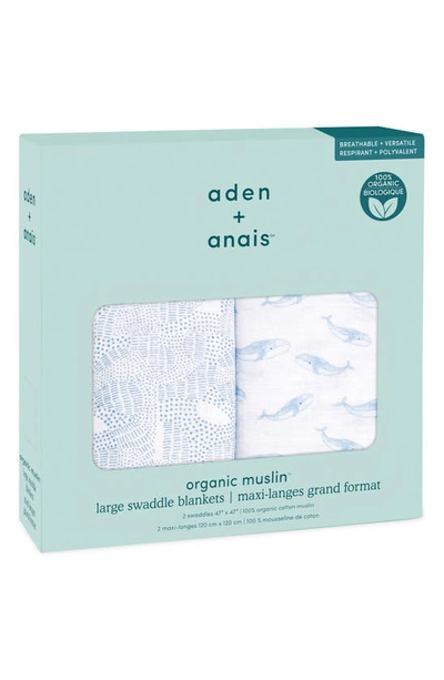 Shop Aden + Anais Assorted 2-pack Organic Cotton Muslin Swaddling Cloths In Oceanic Blue