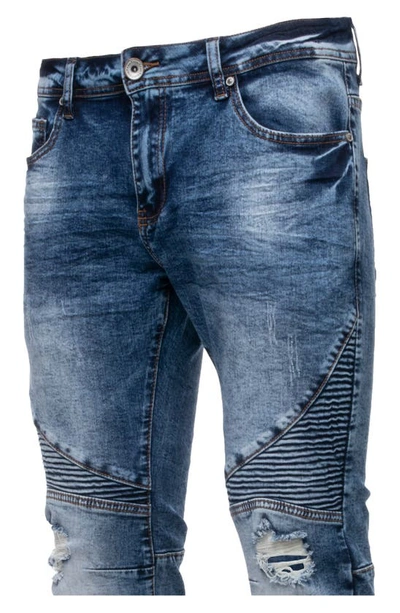 X-ray Raw X Distressed Moto Slim Jeans In Medium Blue