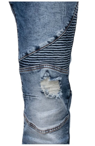 X-ray Raw X Distressed Moto Slim Jeans In Medium Blue
