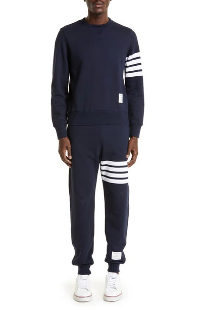 Shop Thom Browne Stripe Sleeve Sweatshirt In Navy/ Optic White