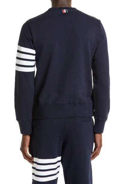 Shop Thom Browne Stripe Sleeve Sweatshirt In Navy/ Optic White