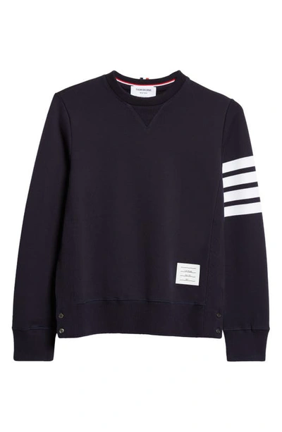 Shop Thom Browne Stripe Sleeve Sweatshirt In Navy/ Optic White