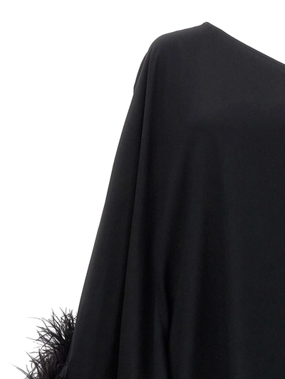 Taller Marmo Ubud One-shoulder Feather-trimmed Crepe Maxi Dress In Black