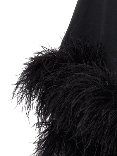 Taller Marmo Ubud One-shoulder Feather-trimmed Crepe Maxi Dress In Black