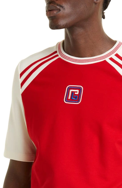Shop Balmain Retro Pb Baseball Shirt In Mdz -red Multi