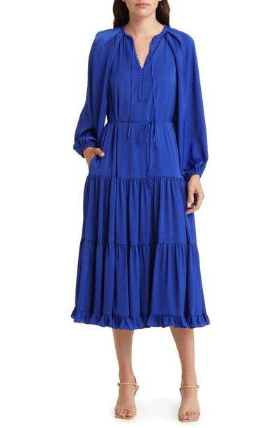 Shop Kobi Halperin Judy Tiered Long Sleeve Dress In Twilight