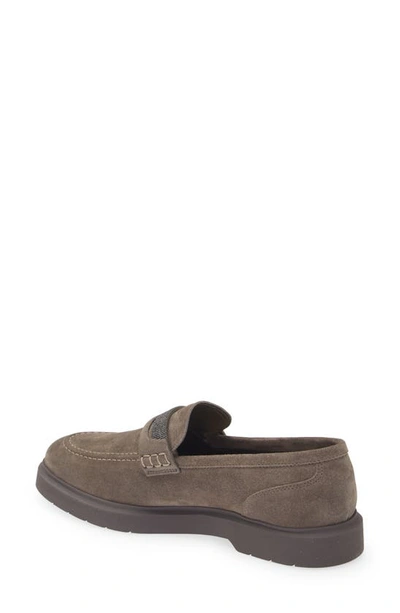 Brunello Cucinelli Beaded Almond Toe Penny Loafers In C8212 Dark Grey