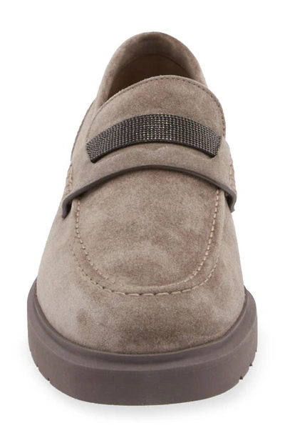 Brunello Cucinelli Beaded Almond Toe Penny Loafers In C8212 Dark Grey