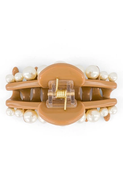 Shop Alexandre De Paris Imitation Pearl Claw Clip In Beige