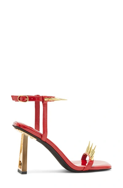 Shop Jeffrey Campbell Sharpen-up Ankle Strap Sandal In Red Patent Gold