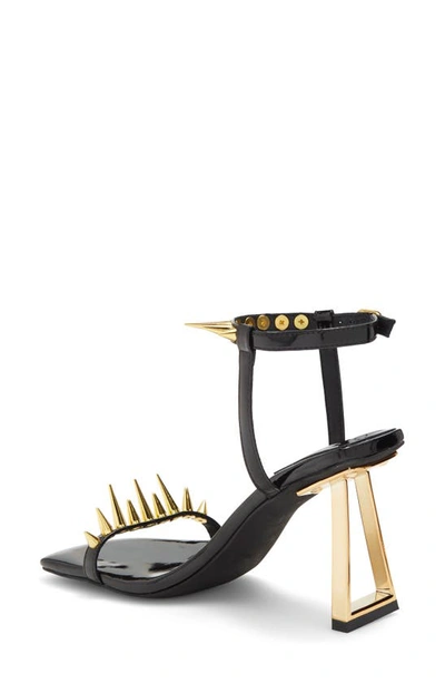 Shop Jeffrey Campbell Sharpen-up Ankle Strap Sandal In Black Patent Gold