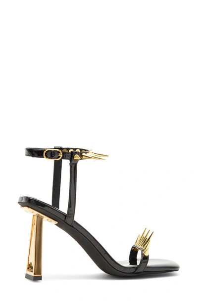 Shop Jeffrey Campbell Sharpen-up Ankle Strap Sandal In Black Patent Gold