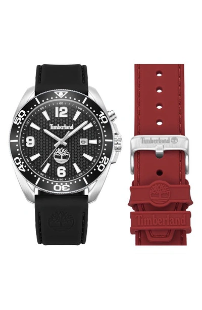 Shop Timberland Water Repellent Watch & Silicone Watchbands Gift Set In Black / Red