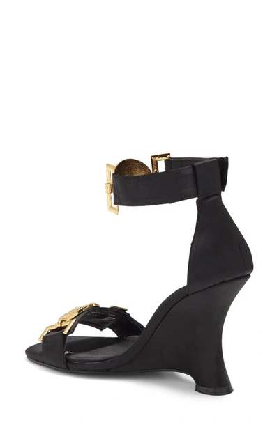 Shop Jeffrey Campbell Leonite Wedge Sandal In Black Satin Gold