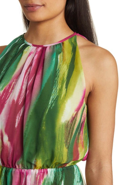 Shop Donna Ricco Abstract Print Sleeveless Tiered Maxi Dress In Green Multi