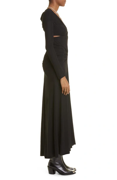 Shop Rabanne Chain Off The Shoulder Long Sleeve Jersey Dress In P001 Black